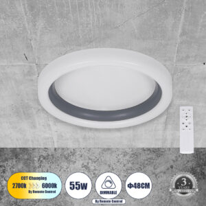 ARIANA 61036 Μοντέρνο Φωτιστικό Οροφής LED 55W 6376lm 120° AC 220-240V IP20 Ρυθμιζόμενο Λευκό CCT με Χειριστήριο από 2700K έως 6000K Dimmable - Lumileds SMD Chip - Γκρι - Μ48 x Π48 x Υ9cm - 3 Χρόνια Εγγύηση