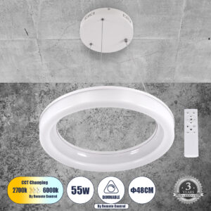 ARIANA 61038 Μοντέρνο Κρεμαστό Φωτιστικό Οροφής LED 55W 6376lm 120° AC 220-240V IP20 Ρυθμιζόμενο Λευκό CCT με Χειριστήριο από 2700K έως 6000K Dimmable - Lumileds SMD Chip - Λευκό Ματ - Μ48 x Π48 x Υ6.5cm - 3 Χρόνια Εγγύηση