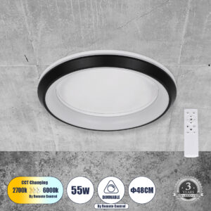 MELINA 61040 Μοντέρνο Φωτιστικό Οροφής LED 55W 6376lm 120° AC 220-240V IP20 Ρυθμιζόμενο Λευκό CCT με Χειριστήριο από 2700K έως 6000K Dimmable - Lumileds SMD Chip - Μαύρο Ματ - Μ48 x Π48 x Υ9cm - 3 Χρόνια Εγγύηση