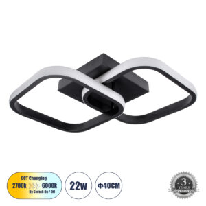 NORA 61061 Μοντέρνο Φωτιστικό Οροφής LED 22W 2200lm 300° AC 220-240V IP20 Ρυθμιζόμενο Λευκό CCT με On/Off 2700K/4500K/6000K - Lumileds SMD Chip - Μαύρο Ματ - Μ40 x Π24 x Υ7cm - 3 Χρόνια Εγγύηση