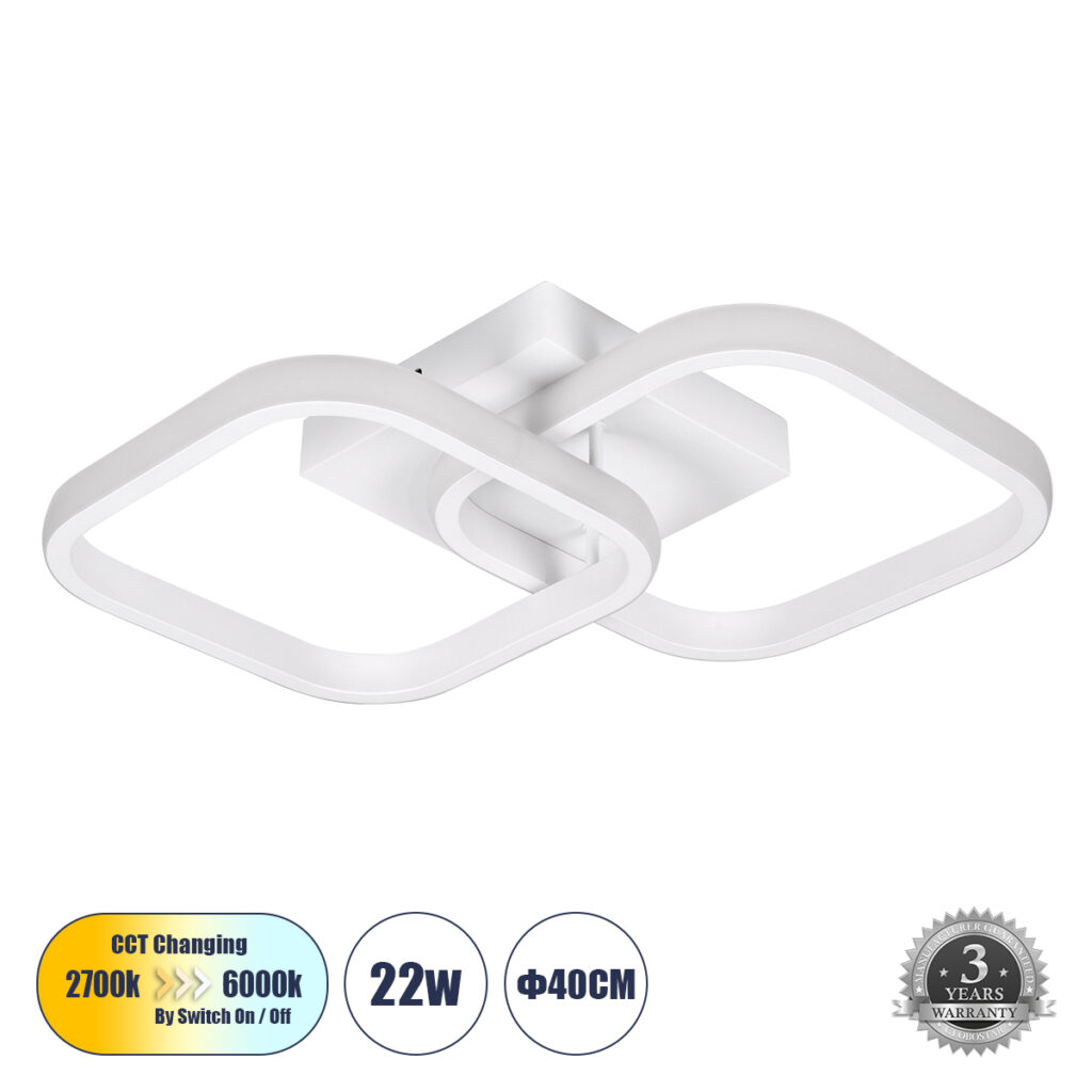NORA 61062 Μοντέρνο Φωτιστικό Οροφής LED 22W 2200lm 300° AC 220-240V IP20 Ρυθμιζόμενο Λευκό CCT με On/Off 2700K/4500K/6000K - Lumileds SMD Chip - Λευκό Ματ - Μ40 x Π24 x Υ7cm - 3 Χρόνια Εγγύηση