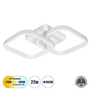NORA 61062 Μοντέρνο Φωτιστικό Οροφής LED 22W 2200lm 300° AC 220-240V IP20 Ρυθμιζόμενο Λευκό CCT με On/Off 2700K/4500K/6000K - Lumileds SMD Chip - Λευκό Ματ - Μ40 x Π24 x Υ7cm - 3 Χρόνια Εγγύηση