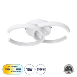EVA 61068 Μοντέρνο Φωτιστικό Οροφής LED 16W 1920lm 300° AC 220-240V IP20 Ρυθμιζόμενο Λευκό CCT με On/Off 2700K/4500K/6000K - Lumileds SMD Chip - Λευκό Ματ - Μ33 x Π21 x Υ7cm - 3 Χρόνια Εγγύηση