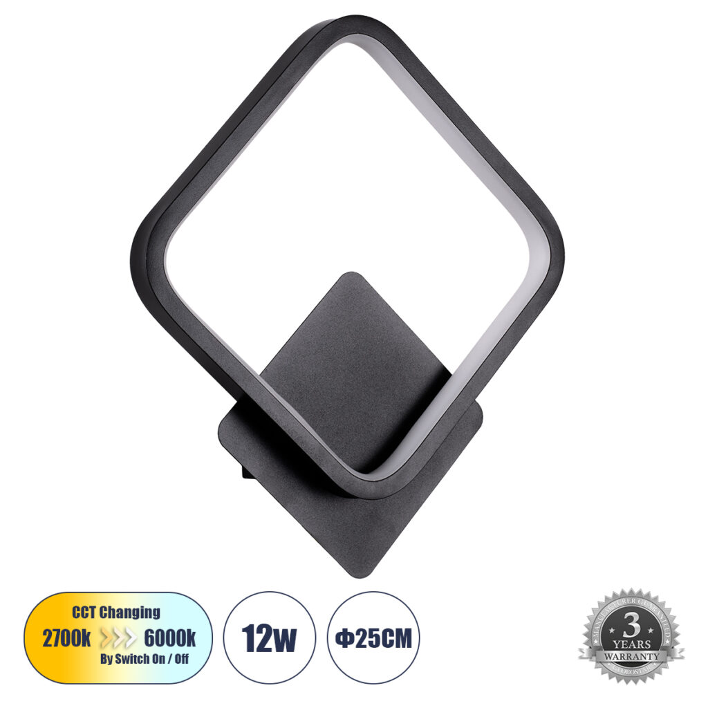 LENA 61079 Μοντέρνο Φωτιστικό Τοίχου - Απλίκα LED 12W 1440lm 300° AC 220-240V IP20 Ρυθμιζόμενο Λευκό CCT με On/Off 2700K/4500K/6000K - Lumileds SMD Chip - Μαύρο Ματ - Μ25 x Π5.5 x Υ29.5cm - 3 Χρόνια Εγγύηση