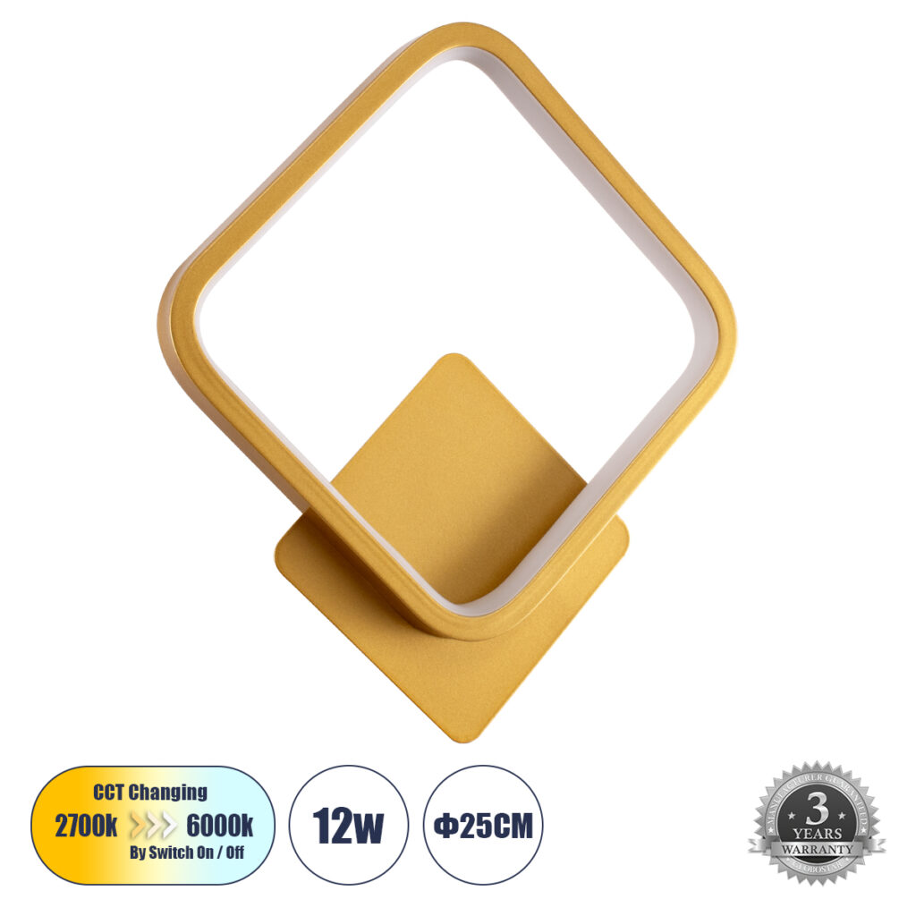 LENA 61081 Μοντέρνο Φωτιστικό Τοίχου - Απλίκα LED 12W 1440lm 300° AC 220-240V IP20 Ρυθμιζόμενο Λευκό CCT με On/Off 2700K/4500K/6000K - Lumileds SMD Chip - Χρυσό Βούρτσας - Μ25 x Π5.5 x Υ29.5cm - 3 Χρόνια Εγγύηση