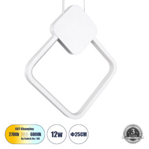 MARY 61083 Μοντέρνο Κρεμαστό Φωτιστικό Οροφής LED 12W 1440lm 300° AC 220-240V IP20 Ρυθμιζόμενο Λευκό CCT με On/Off 2700K/4500K/6000K - Lumileds SMD Chip - Λευκό - Μ20 x Π2.3 x Υ28.5cm - 3 Χρόνια Εγγύηση