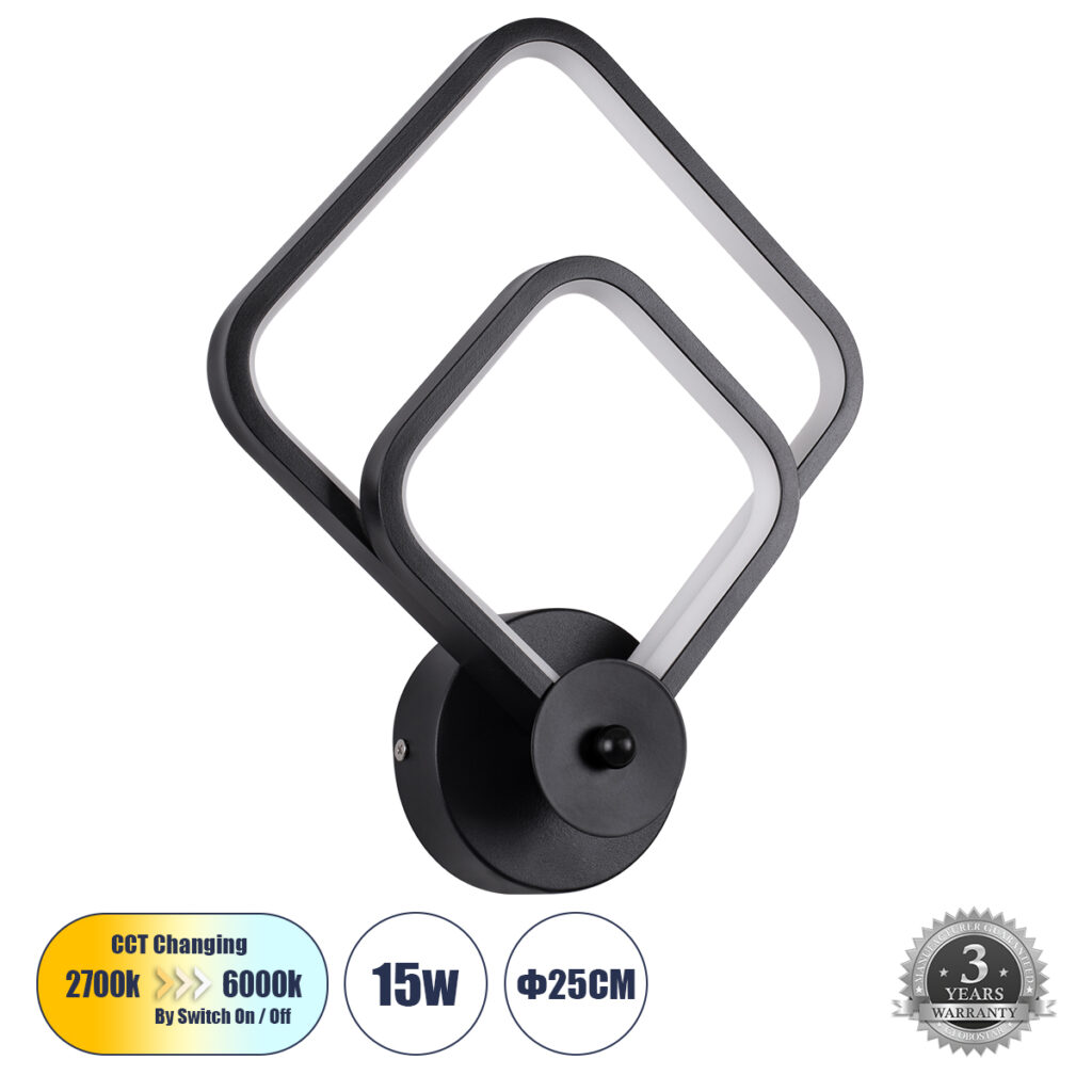 ANNA 61085 Μοντέρνο Φωτιστικό Τοίχου - Απλίκα LED 15W 1800lm 300° AC 220-240V IP20 Ρυθμιζόμενο Λευκό CCT με On/Off 2700K/4500K/6000K - Lumileds SMD Chip - Μαύρο Ματ - Μ25 x Π8 x Υ30cm - 3 Χρόνια Εγγύηση