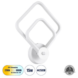 ANNA 61086 Μοντέρνο Φωτιστικό Τοίχου - Απλίκα LED 15W 1800lm 300° AC 220-240V IP20 Ρυθμιζόμενο Λευκό CCT με On/Off 2700K/4500K/6000K - Lumileds SMD Chip - Λευκό Ματ - Μ25 x Π8 x Υ30cm - 3 Χρόνια Εγγύηση
