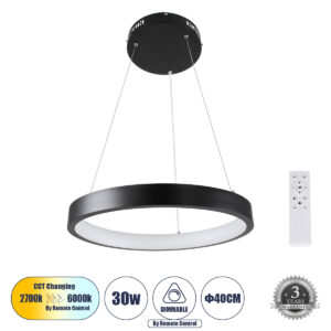 NEMESIS 61155 Μοντέρνο Κρεμαστό Φωτιστικό Οροφής LED 30W 3000lm 360° AC 220-240V IP20 Ρυθμιζόμενο Λευκό CCT με Χειριστήριο από 2700K έως 6000K Dimmable - Lumileds SMD Chip - Μαυρό Ματ - Μ40 x Π40 x Υ4cm - 3 Χρόνια Εγγύηση