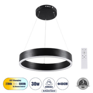 VENOM 61173 Μοντέρνο Κρεμαστό Φωτιστικό Οροφής LED 30W 3513lm 120° AC 220-240V IP20 Ρυθμιζόμενο Λευκό CCT με Χειριστήριο από 2700K έως 6000K Dimmable - Lumileds SMD Chip - Μαύρο Ματ - Μ40 x Π40 x Υ6.5cm - 3 Χρόνια Εγγύηση