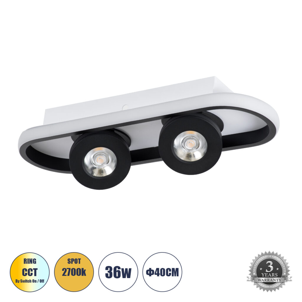 NESPO 61212 Μοντέρνο Φωτιστικό Οροφής LED 36W 4032lm 360° & 45° AC 220-240V IP20 Ρυθμιζόμενο Λευκό CCT με On/Off 2700K/4500K/6000K - Lumileds SMD Chip - Μαύρο Ματ - Μ40 x Π13 x Υ6.5cm - 3 Χρόνια Εγγύηση