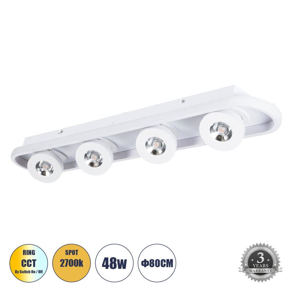 NESPO 61215 Μοντέρνο Φωτιστικό Οροφής LED 48W 5376lm 360° & 45° AC 220-240V IP20 Ρυθμιζόμενο Λευκό CCT με On/Off 2700K/4500K/6000K - Lumileds SMD Chip - Λευκό Ματ - Μ80 x Π13 x Υ6.5cm - 3 Χρόνια Εγγύηση