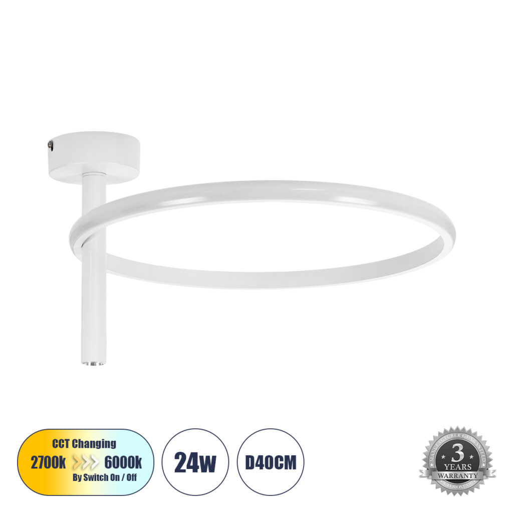 VERONA 61221 Μοντέρνο Φωτιστικό Οροφής LED 24W 2688lm 360° AC 220-240V IP20 Ρυθμιζόμενο Λευκό CCT με On/Off 2700K/4500K/6000K - Lumileds SMD Chip - Λευκό Ματ - Μ40 x Π40 x Υ23cm - 3 Χρόνια Εγγύηση