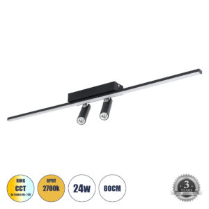 BARETTI 61226 Μοντέρνο Φωτιστικό Οροφής LED 24W 2400lm 160°/45° AC 220-240V IP20 Ρυθμιζόμενο Λευκό CCT με On/Off 2700K/4500K/6000K - Lumileds SMD Chip - Μαύρο Ματ - Μ80 x Π5 x Υ15cm - 3 Χρόνια Εγγύηση