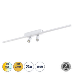 BARETTI 61227 Μοντέρνο Φωτιστικό Οροφής LED 24W 2400lm 160° & 45° AC 220-240V IP20 Ρυθμιζόμενο Λευκό CCT με On/Off 2700K/4500K/6000K - Lumileds SMD Chip - Λευκό Ματ - Μ80 x Π5 x Υ15cm - 3 Χρόνια Εγγύηση