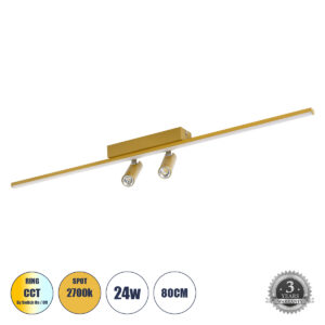 BARETTI 61228 Μοντέρνο Φωτιστικό Οροφής LED 24W 2688lm 160° & 45° AC 220-240V IP20 Ρυθμιζόμενο Λευκό CCT με On/Off 2700K/4500K/6000K - Lumileds SMD Chip - Χρυσό - Μ80 x Π5 x Υ15cm - 3 Χρόνια Εγγύηση