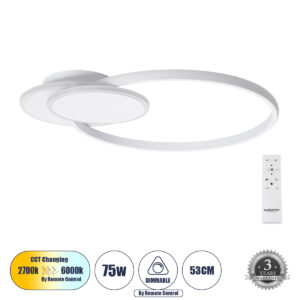 CIRCUO 61230 Μοντέρνο Φωτιστικό Οροφής LED 75W 7500lm 360° AC 220-240V IP20 Ρυθμιζόμενο Λευκό CCT με Χειριστήριο από 2700K έως 6000K Dimmable - Lumileds SMD Chip - Λευκό Ματ - Μ53 x Π42.5 x Υ9cm - 3 Χρόνια Εγγύηση