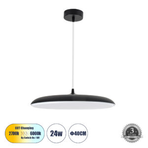 BARON 61254 Μοντέρνο Κρεμαστό Φωτιστικό Οροφής LED 24W 2880lm 120° AC 220-240V IP20 Ρυθμιζόμενο Λευκό CCT με On/Off 2700K/4500K/6000K - Lumileds SMD Chip - Μαύρο Ματ - Μ40 x Π40 x Υ10cm - 3 Χρόνια Εγγύηση