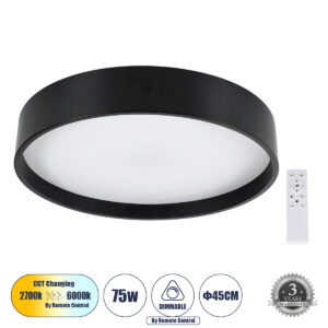 NARNIA 61257 Μοντέρνο Φωτιστικό Οροφής LED 75W 7500lm 120° AC 220-240V IP20 Ρυθμιζόμενο Λευκό CCT με Χειριστήριο από 2700K έως 6000K Dimmable - Lumileds SMD Chip - Μαύρο Ματ - Μ45 x Π45 x Υ8cm - 3 Χρόνια Εγγύηση