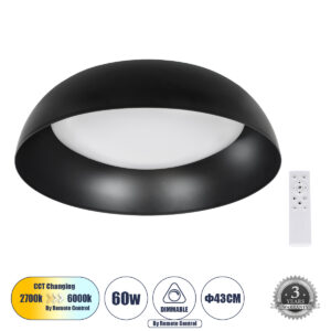 ANATOLIA 61261 Μοντέρνο Φωτιστικό Οροφής LED 60W 6900lm 120° AC 220-240V IP20 Ρυθμιζόμενο Λευκό CCT με Χειριστήριο από 2700K έως 6000K Dimmable - Lumileds SMD Chip - Μαύρο Ματ - Μ43 x Π43 x Υ11cm - 3 Χρόνια Εγγύηση