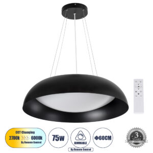 ANATOLIA 61269 Μοντέρνο Κρεμαστό Φωτιστικό Οροφής LED 75W 8625lm 120° AC 220-240V IP20 Ρυθμιζόμενο Λευκό CCT με Χειριστήριο από 2700K έως 6000K Dimmable - Lumileds SMD Chip - Μαύρο Ματ - Μ60 x Π60 x Υ12.5cm - 3 Χρόνια Εγγύηση