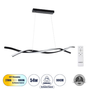 MORALES 61275 Μοντέρνο Κρεμαστό Φωτιστικό Οροφής LED 54W 5400lm 300° AC 220-240V IP20 Ρυθμιζόμενο Λευκό CCT με Χειριστήριο από 2700K έως 6000K Dimmable - Lumileds SMD Chip - Μαύρο Ματ - Μ90 x Π14 x Υ14cm - 3 Χρόνια Εγγύηση