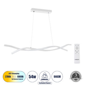 MORALES 61276 Μοντέρνο Κρεμαστό Φωτιστικό Οροφής LED 54W 5400lm 300° AC 220-240V IP20 Ρυθμιζόμενο Λευκό CCT με Χειριστήριο από 2700K έως 6000K Dimmable - Lumileds SMD Chip - Λευκό Ματ - Μ90 x Π14 x Υ14cm - 3 Χρόνια Εγγύηση