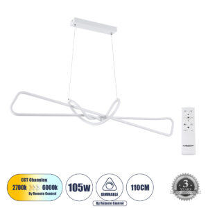 DOLORES 61280 Μοντέρνο Κρεμαστό Φωτιστικό Οροφής LED 105W 11760lm 300° AC 220-240V IP20 Ρυθμιζόμενο Λευκό CCT με Χειριστήριο από 2700K έως 6000K Dimmable - Lumileds SMD Chip - Λευκό Ματ - Μ110 x Π17 x Υ17.5cm - 3 Χρόνια Εγγύηση