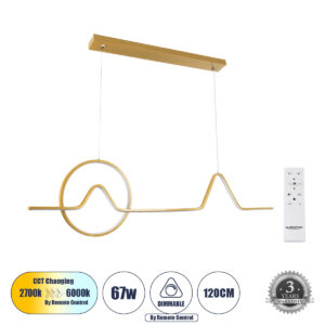 WINDY 61293 Μοντέρνο Κρεμαστό Φωτιστικό Οροφής LED 67W 7504lm 300° AC 220-240V IP20 Ρυθμιζόμενο Λευκό CCT με Χειριστήριο από 2700K έως 6000K Dimmable - Lumileds SMD Chip - Χρυσό Βούρτσας - Μ120 x Π4 x Υ30cm - 3 Χρόνια Εγγύηση
