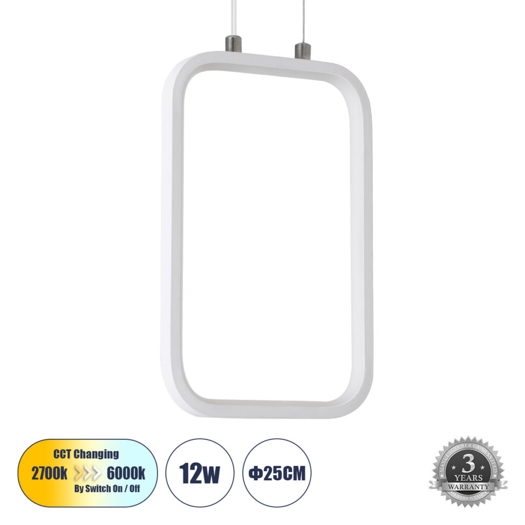 DEROBA 61299 Μοντέρνο Κρεμαστό Φωτιστικό Οροφής LED 12W 1320lm 360° AC 220-240V IP20 Ρυθμιζόμενο Λευκό CCT με On/Off 2700K/4500K/6000K - Lumileds SMD Chip - Λευκό Ματ - Μ16 x Π1.6 x Υ25.5cm - 3 Χρόνια Εγγύηση