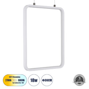 NEROBA 61303 Μοντέρνο Κρεμαστό Φωτιστικό Οροφής LED 18W 1980lm 360° AC 220-240V IP20 Ρυθμιζόμενο Λευκό CCT με On/Off 2700K/4500K/6000K - Lumileds SMD Chip - Λευκό Ματ - Μ29 x Π2 x Υ36cm - 3 Χρόνια Εγγύηση