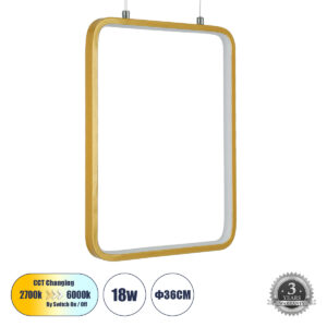 NEROBA 61305 Μοντέρνο Κρεμαστό Φωτιστικό Οροφής LED 18W 1980lm 360° AC 220-240V IP20 Ρυθμιζόμενο Λευκό CCT με On/Off 2700K/4500K/6000K - Lumileds SMD Chip - Χρυσό Βούρτσας - Μ29 x Π2 x Υ36cm - 3 Χρόνια Εγγύηση