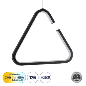 CEROBA 61307 Μοντέρνο Κρεμαστό Φωτιστικό Οροφής LED 12W 1320lm 360° AC 220-240V IP20 Ρυθμιζόμενο Λευκό CCT με On/Off 2700K/4500K/6000K - Lumileds SMD Chip - Μαύρο Ματ - Μ22 x Π2 x Υ22cm - 3 Χρόνια Εγγύηση
