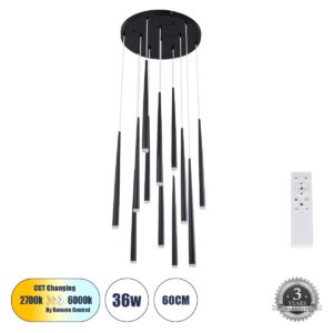 TEARS 61313 Μοντέρνο Κρεμαστό Φωτιστικό Οροφής LED 36W 3960lm 180° AC 220-240V IP20 Ρυθμιζόμενο Λευκό CCT με Χειριστήριο από 2700K έως 6000K Dimmable - Lumileds SMD Chip - Μαύρο - Μ60 x Π60 x Υ51.5cm - 3 Χρόνια Εγγύηση