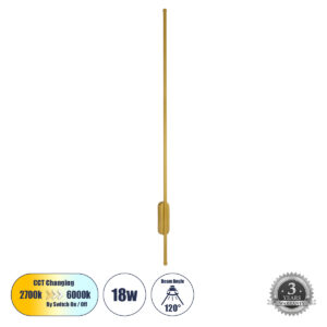 HARLEM 61336 Μοντέρνο Φωτιστικό Τοίχου - Απλίκα LED 18W 2160lm 120° AC 220-240V IP20 Ρυθμιζόμενο Λευκό CCT με On/Off 2700K/4500K/6000K - Lumileds SMD Chip - Χρυσό Βούρτσας - Μ5 x Π4 x Υ120cm - 3 Χρόνια Εγγύηση