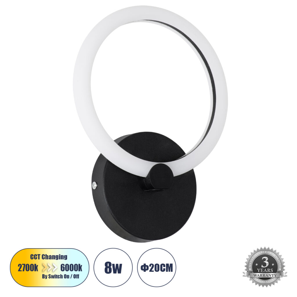 MATILDA 61339 Μοντέρνο Φωτιστικό Τοίχου - Απλίκα LED 8W 960lm 360° AC 220-240V IP20 Ρυθμιζόμενο Λευκό CCT με On/Off 2700K/4500K/6000K - Lumileds SMD Chip - Μαύρο Ματ - Μ20 x Π5 x Υ25.5cm - 3 Χρόνια Εγγύηση