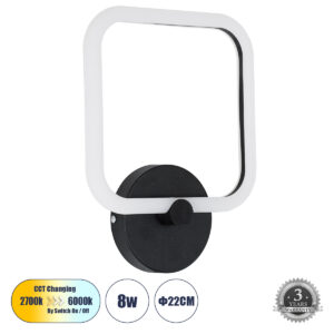 ELIZA 61343 Μοντέρνο Φωτιστικό Τοίχου - Απλίκα LED 8W 960lm 360° AC 220-240V IP20 Ρυθμιζόμενο Λευκό CCT με On/Off 2700K/4500K/6000K - Lumileds SMD Chip - Μαύρο Ματ - Μ22 x Π5 x Υ28.5cm - 3 Χρόνια Εγγύηση