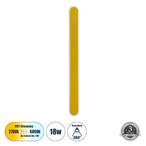 HOUSTON 61348 Μοντέρνο Φωτιστικό Τοίχου - Απλίκα LED 18W 1800lm 360° AC 220-240V IP20 Ρυθμιζόμενο Λευκό CCT με On/Off 2700K/4500K/6000K - Lumileds SMD Chip - Χρυσό Βούρτσας - Μ6 x Π3 x Υ60cm - 3 Χρόνια Εγγύηση
