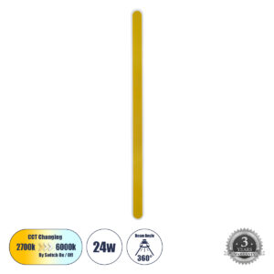HOUSTON 61350 Μοντέρνο Φωτιστικό Τοίχου - Απλίκα LED 24W 2880lm 360° AC 220-240V IP20 Ρυθμιζόμενο Λευκό CCT με On/Off 2700K/4500K/6000K - Lumileds SMD Chip - Χρυσό Βούρτσας - Μ6 x Π3 x Υ100cm - 3 Χρόνια Εγγύηση