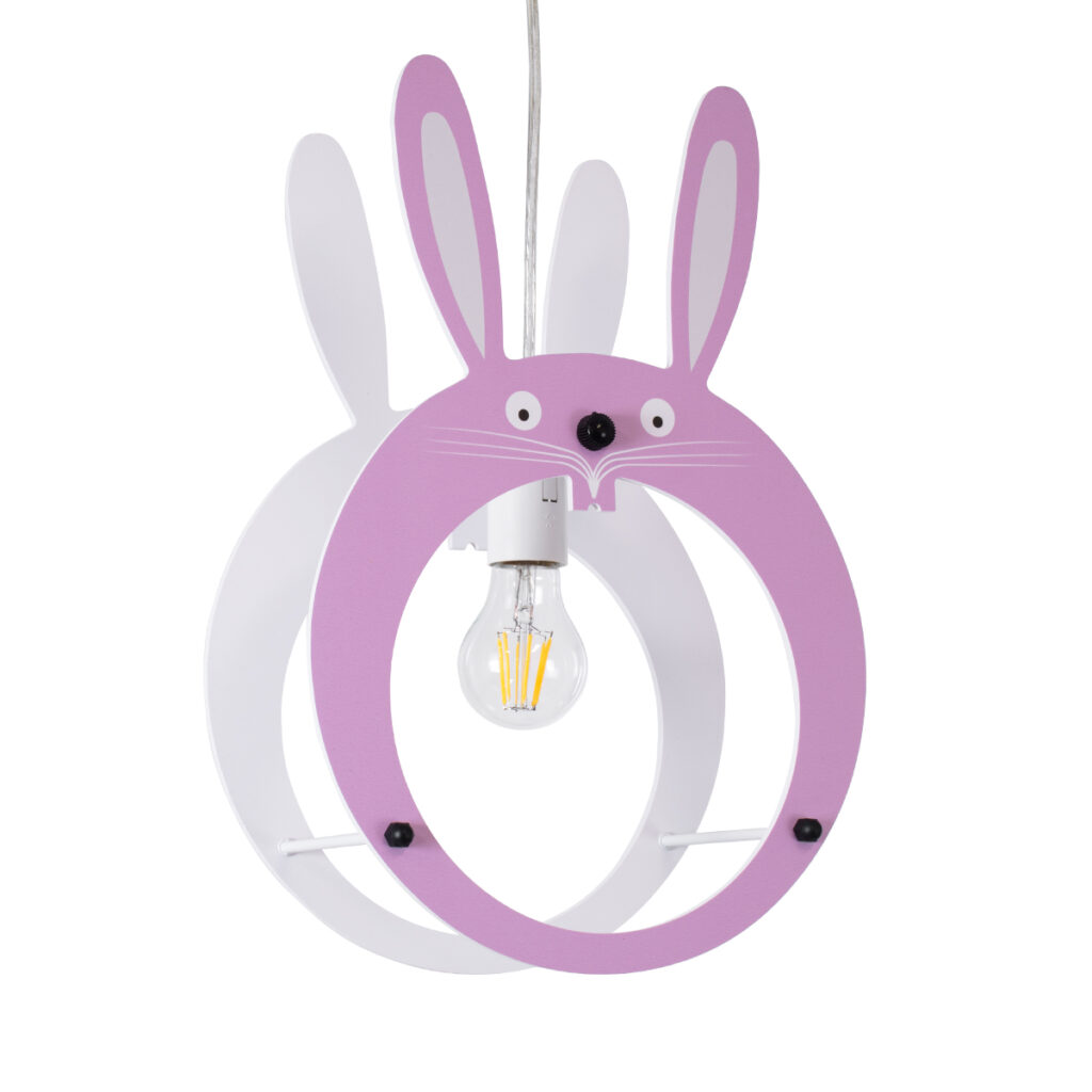 BUNNY 61577 Παιδικό Κρεμαστό Φωτιστικό Οροφής με Ντουί 1 x E27 AC 220-240V IP20 - Ροζ & Λευκό - Μ27.2 x Π15.5 x Υ40cm