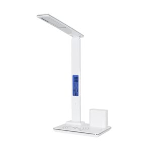 ZENTIME 76554 Μοντέρνο Επιτραπέζιο Φωτιστικό Γραφείου με Ασύρματη Φόρτιση 15W 3A & Ψηφιακό Ρολόι LED 3.5W 350lm 120° DC 5V με USB-C IP20 Ρυθμιζόμενο Λευκό CCT με Αφή 2700K/4500K/6000K Dimmable - Sanan SMD Chip - Λευκό - Μ19.5 x Π25 x Υ50cm - 2 Χρόνια Εγγύηση