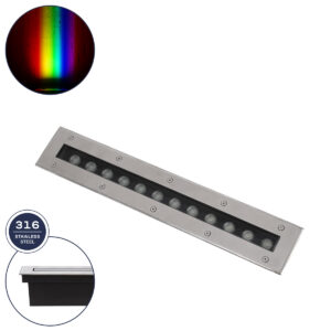 UNDERGROUNDREMVI 90193 Χωνευτή Μπάρα Φωτισμού Wall Washer LED 12W 1020lm 10° DC 24V IP68 Πολύχρωμο RGBW Dimmable DMX512 - Bridgelux SMD Chip - Ανοξείδωτο Ατσάλι SS316 - Μ50 x Π9 x Υ7.2cm / Q48.5 x 7.5cm - 3 Χρόνια Εγγύηση
