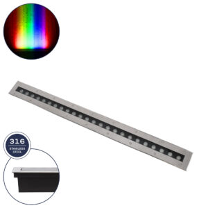 UNDERGROUNDREMVI 90195 Χωνευτή Μπάρα Φωτισμού Wall Washer LED 24W 2040lm 10° DC 24V IP68 Πολύχρωμο RGBW Dimmable DMX512 - Bridgelux SMD Chip - Ανοξείδωτο Ατσάλι SS316 - Μ100 x Π9 x Υ7.2cm / Q98.2 x 7.6cm - 3 Χρόνια Εγγύηση