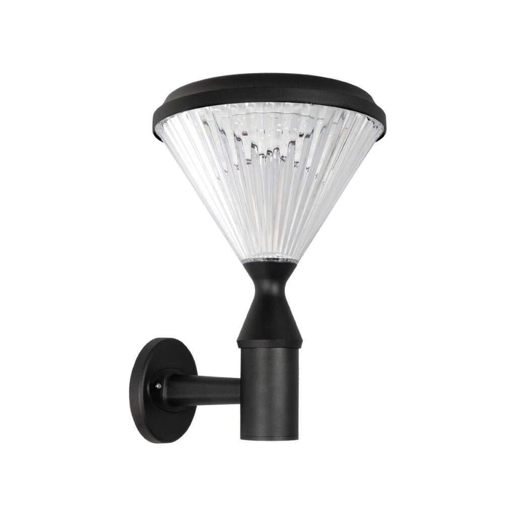 SOLARTIS 90527 Μοντέρνο Φωτιστικό Τοίχου - Απλίκα LED 10W 1000lm 180° με Ενσωματωμένο Φωτοβολταϊκό Panel 6V 5W & Επαναφορτιζόμενη Μπαταρία Li-ion 3.2V 6000mAh με Αισθητήρα Ημέρας-Νύχτας IP65 Ψυχρό Λευκό 6000K - Sanan SMD Chip - Μαύρο - Μ26.5 x Π30 x Υ40cm - 2 Χρόνια Εγγύηση