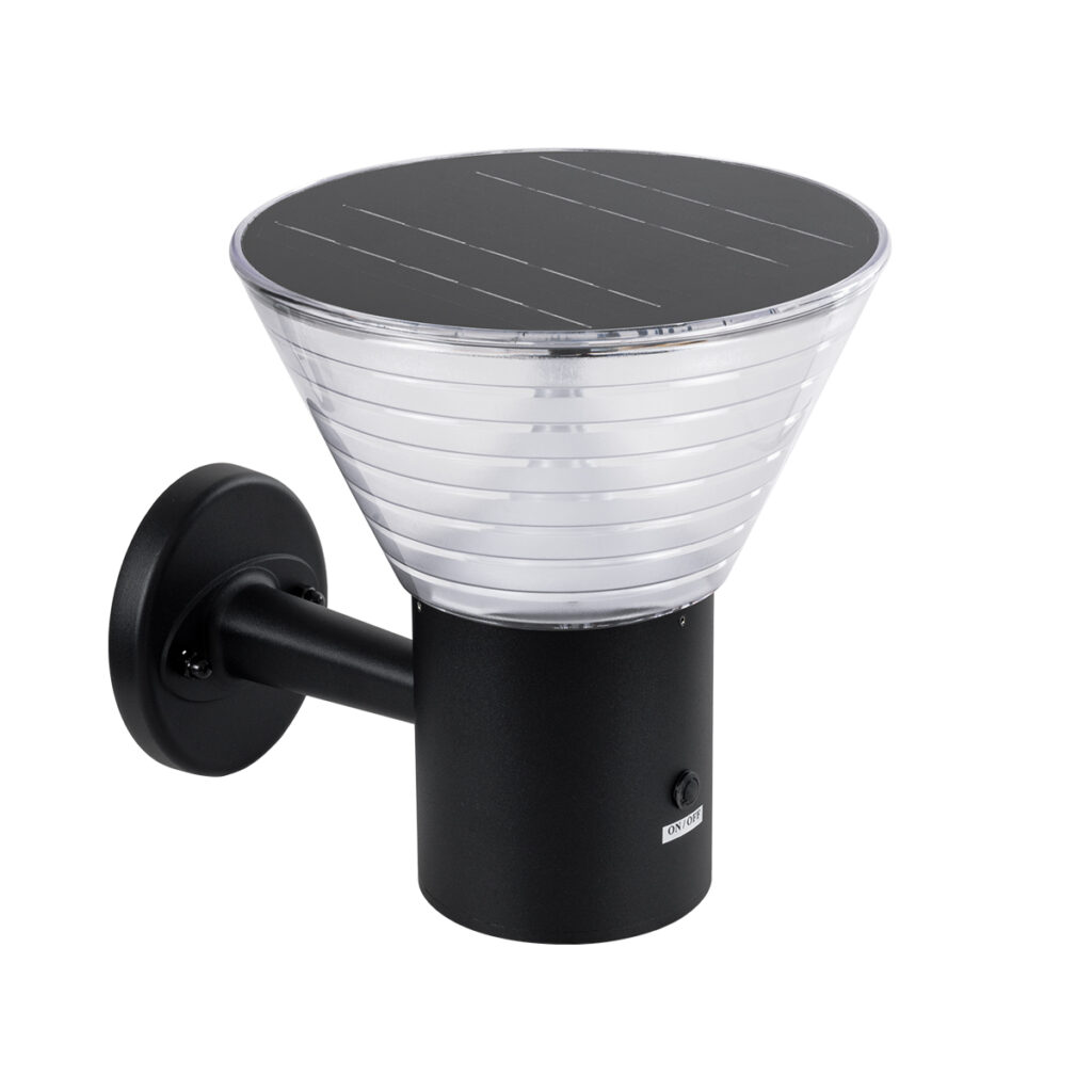 VEGGIE 90530 Μοντέρνο Φωτιστικό Τοίχου - Απλίκα LED 10W 330lm 120° με Ενσωματωμένο Φωτοβολταϊκό Panel 6V 2W & Επαναφορτιζόμενη Μπαταρία Li-ion 3.2V 1800mAh με Αισθητήρα Ημέρας-Νύχτας IP65 Ψυχρό Λευκό 6000K - Μαύρο- Μ23 x Π30 x Υ25cm - 2 Χρόνια Εγγύηση