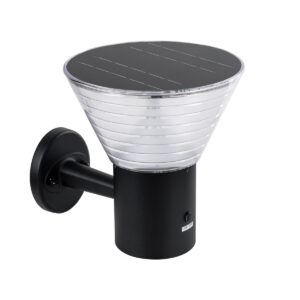 VEGGIE 90530 Μοντέρνο Φωτιστικό Τοίχου - Απλίκα LED 10W 330lm 120° με Ενσωματωμένο Φωτοβολταϊκό Panel 6V 2W & Επαναφορτιζόμενη Μπαταρία Li-ion 3.2V 1800mAh με Αισθητήρα Ημέρας-Νύχτας IP65 Ψυχρό Λευκό 6000K - Μαύρο- Μ23 x Π30 x Υ25cm - 2 Χρόνια Εγγύηση