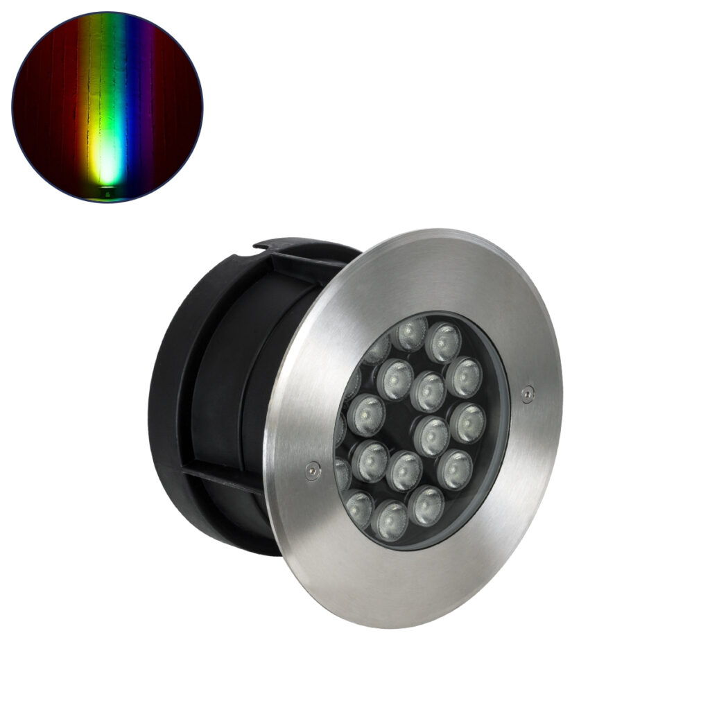 UNDERGROUND-SINA 90573 Χωνευτό Φωτιστικό Σποτ Δαπέδου LED 18W 1530lm 15° DC 24V IP68 Φ20 x Υ11cm RGBW DMX512 - Ανοξείδωτο Ατσάλι - 3 Χρόνια Εγγύηση