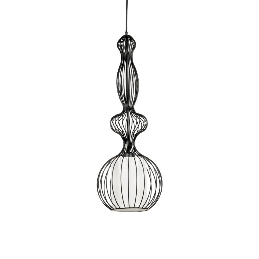 LILY 01560 Vintage Κρεμαστό Φωτιστικό Οροφής με Ντουί 1 x E27 AC 220-240V IP20 - Μαύρο & Λευκό - Μ23,5 x Π23,5 x Υ67cm