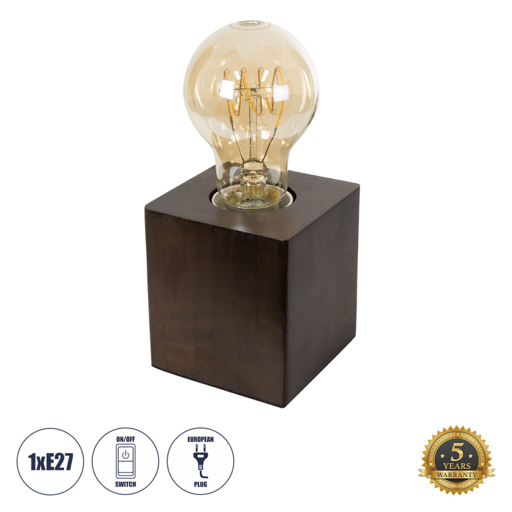 WOODBOX 99406 Μοντέρνο Επιτραπέζιο Φωτιστικό Πορτατίφ με Ντουί 1 x E27 AC 220-240V IP20 - Καφέ - M8 x Π8 x Υ8cm
