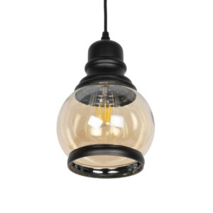 OLIVER 999-0186 Vintage Κρεμαστό Φωτιστικό Οροφής με Ντουί 1 x E27 AC 220-240V IP20 - Μελί & Μαύρο - Μ16 x Π16 x Υ25cm